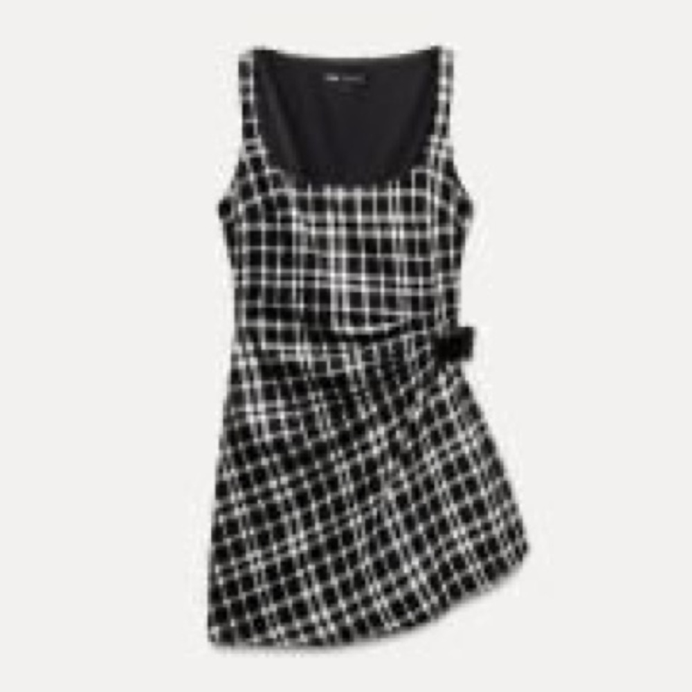 🍁🍂 NWOT Zara Plaid Mini Dress – Black & White Plaid - Picture 6 of 11